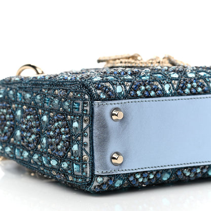 Christian Dior Metallic Calfskin Satin Celestial Bead Embroidery Cannage Mini Lady Dior Blue 8 of 9