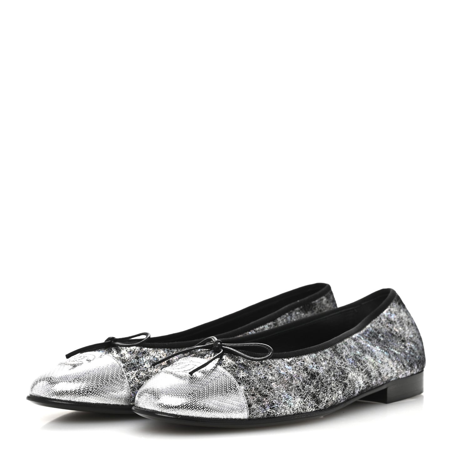Metallic Calfskin Hologram Cap Toe Ballerina Flats 38.5 Silver