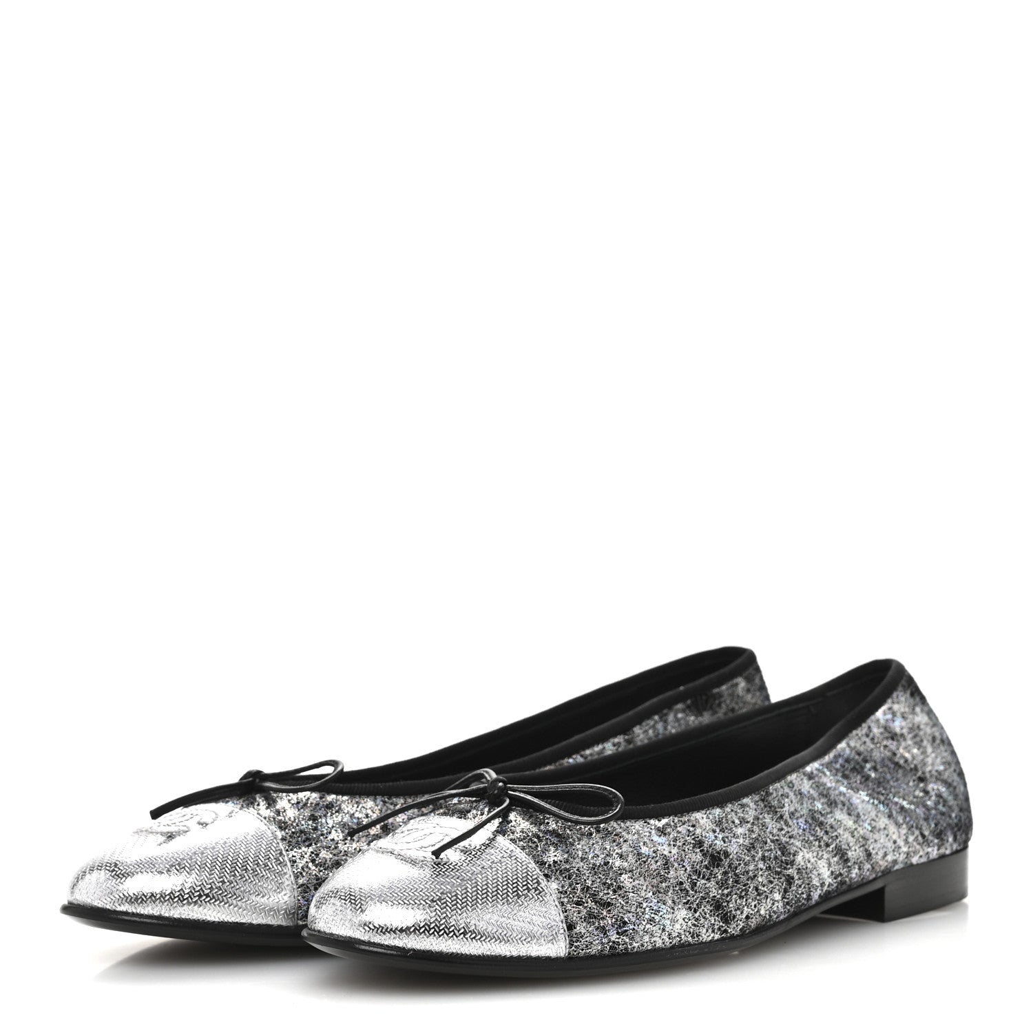 Chanel Metallic Calfskin Hologram Cap Toe Ballerina Flats 38.5 Silver 4 of 10