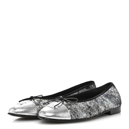 Chanel Metallic Calfskin Hologram Cap Toe Ballerina Flats 38.5 Silver 4 of 10