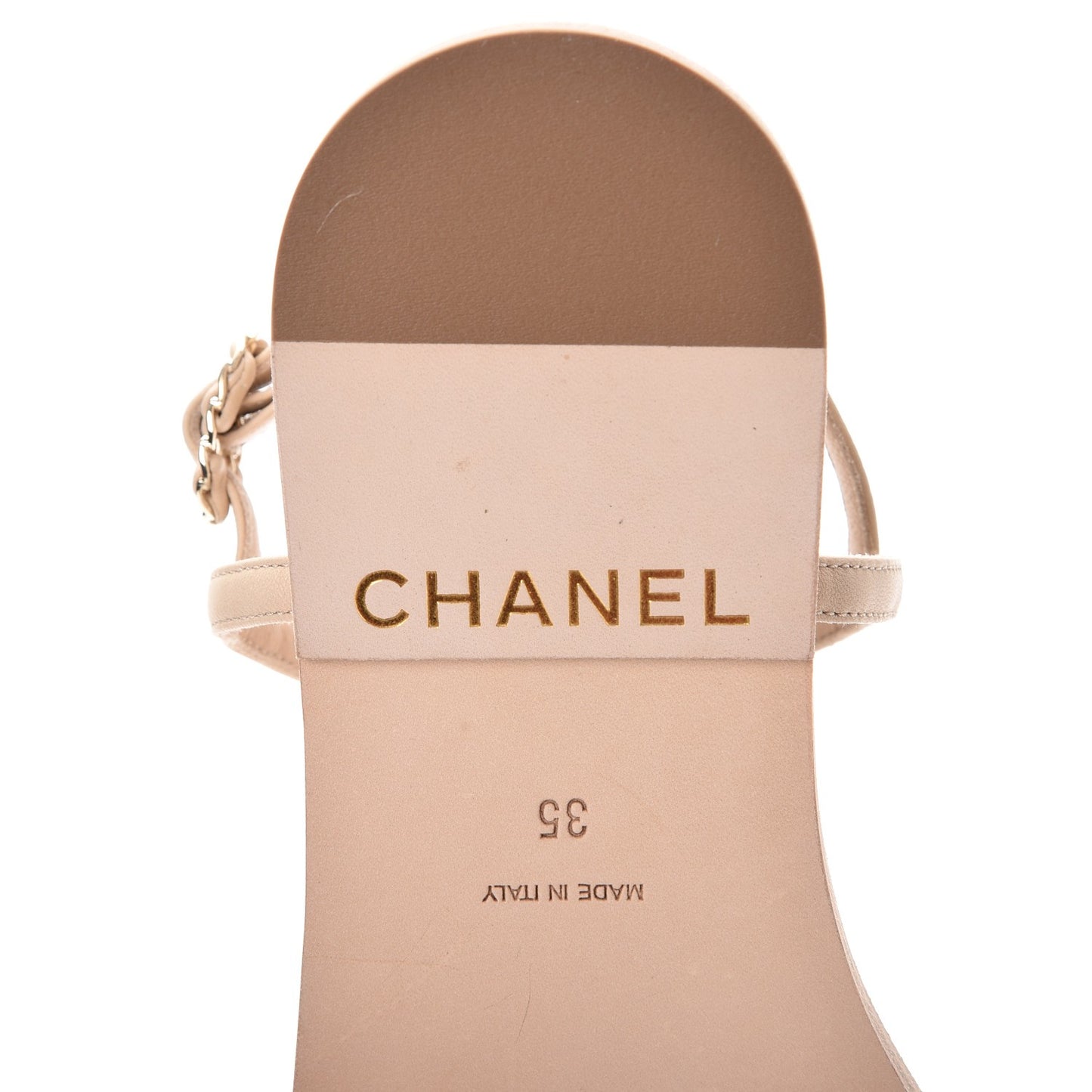 Lambskin CC Chain Thong Sandals 35 Beige