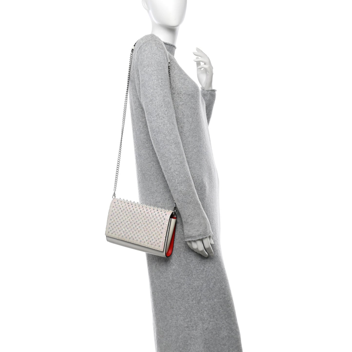 Calfskin Glitter Spikes Multimetal Paloma Clutch White