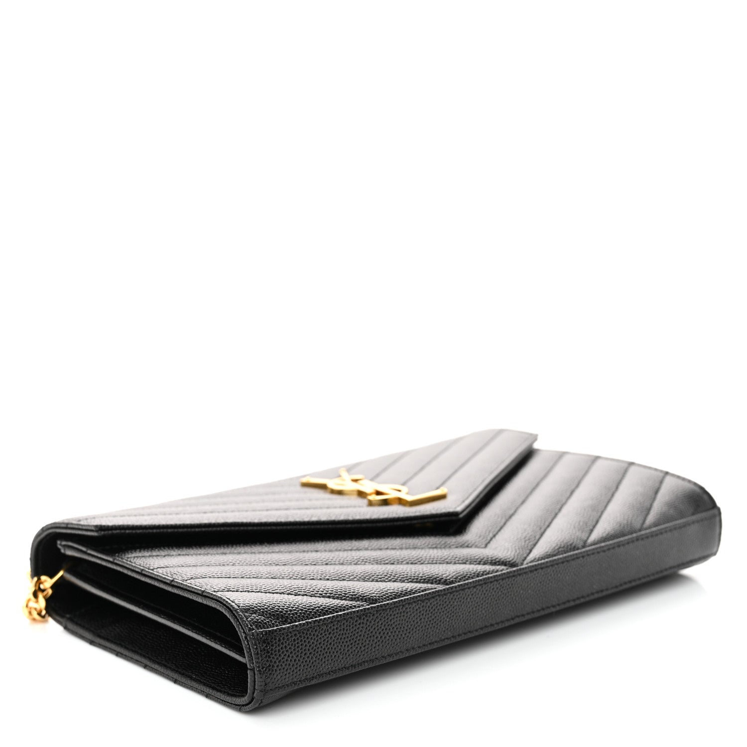 Saint Laurent Grain De Poudre Matelasse Chevron Monogram Chain Wallet Black 4 of 9