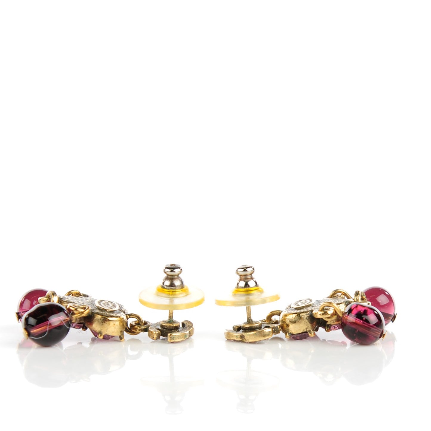 Crystal Beaded CC Dangle Earrings Burgundy Pink