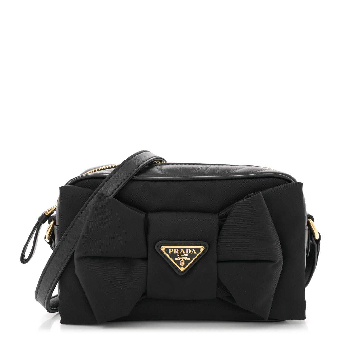 Tessuto Nylon Nappa Bow Camera Bag Black