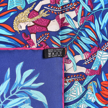 Hermes Silk La Promenade de Platon Scarf 90 Indigo Rouge Turquoise 4 of 5
