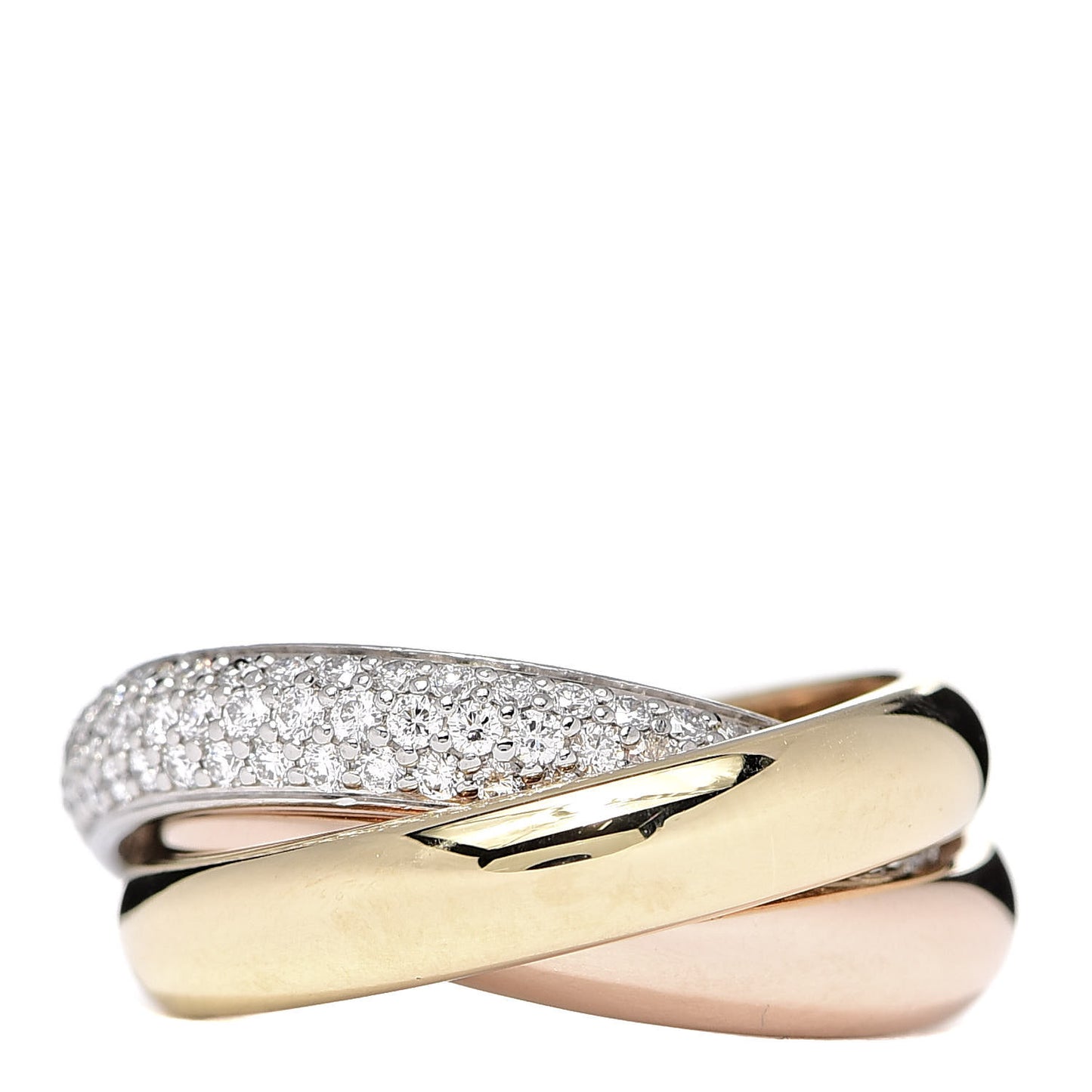 18K White Yellow Pink Gold Diamond Classic Trinity Paved Ring 48 4.5