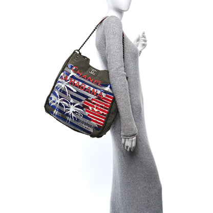 Chanel Canvas Sequins Cubano Trip Hobo Khaki 2 of 10