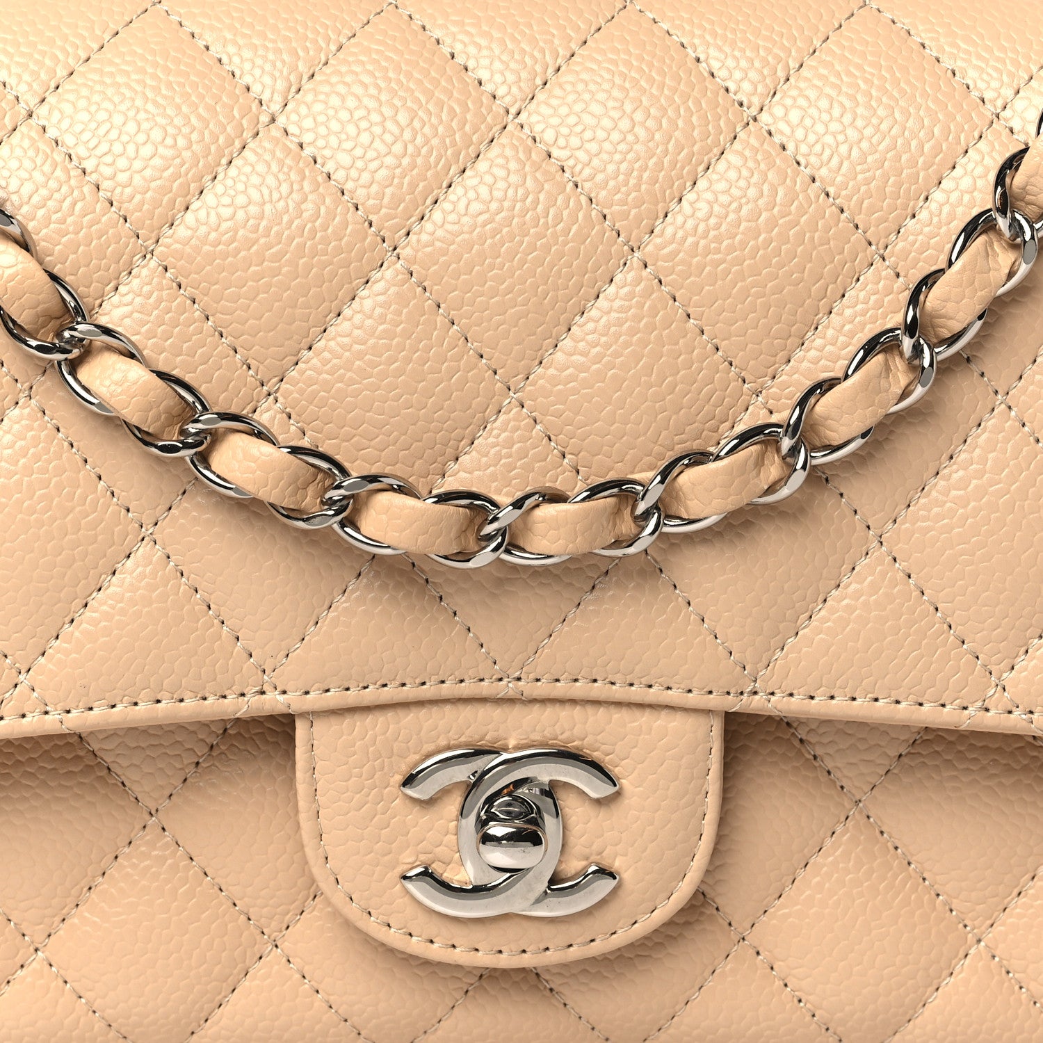 Chanel Caviar Quilted Medium Double Flap Beige 8 of 10