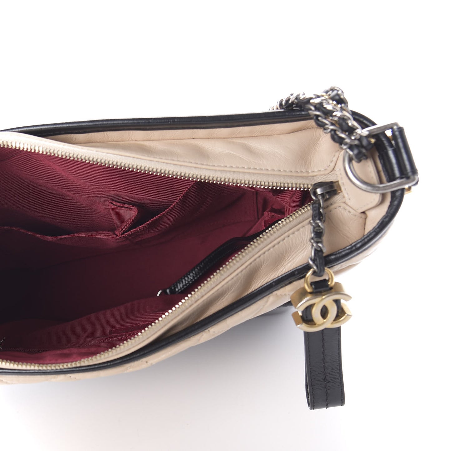 Aged Calfskin Quilted Medium Gabrielle Hobo Beige Black
