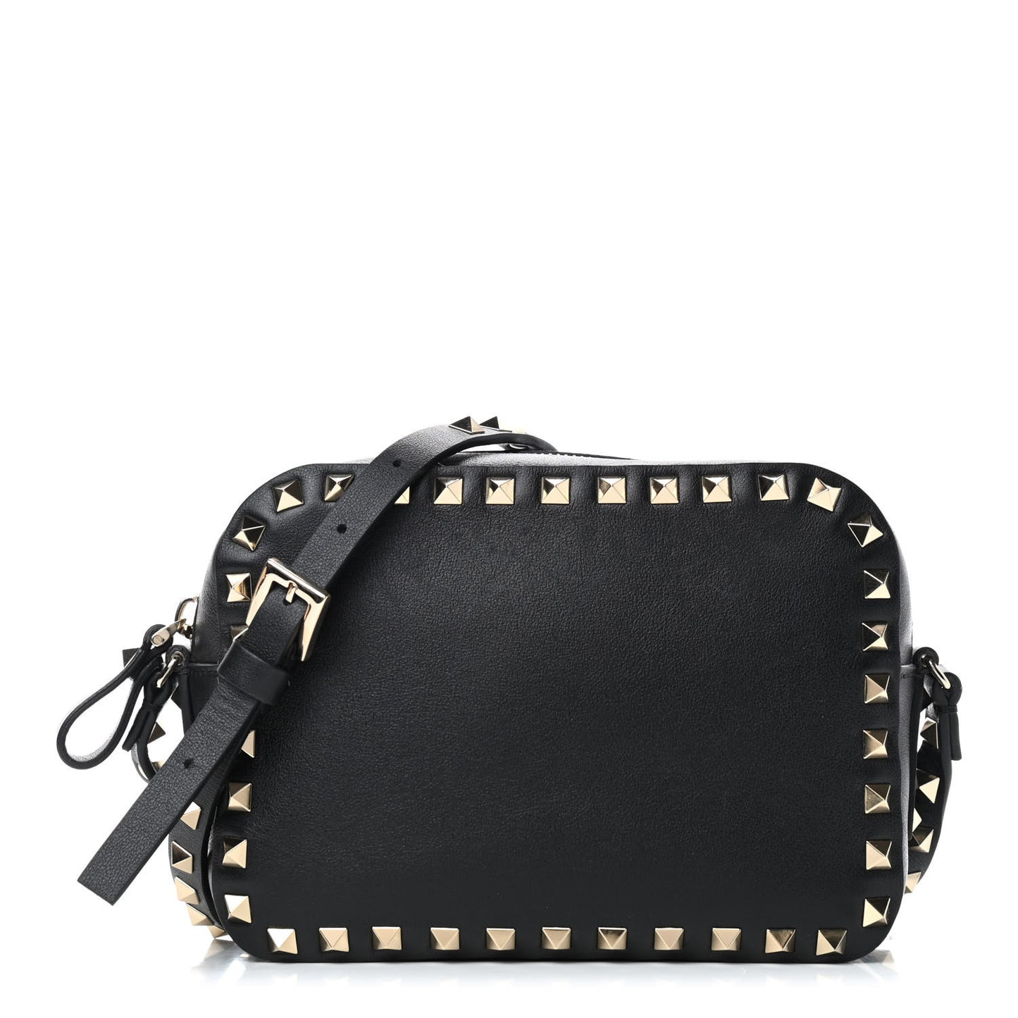 Calfskin Rockstud Camera Crossbody Bag Black