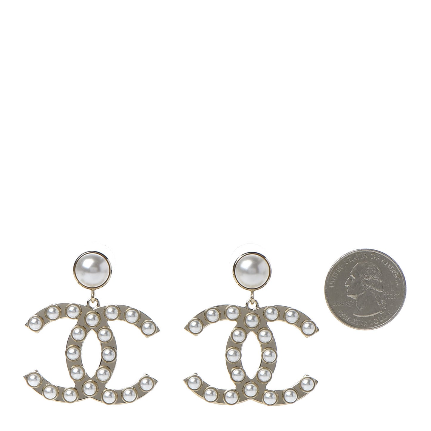 Pearl CC Drop Earrings Gold