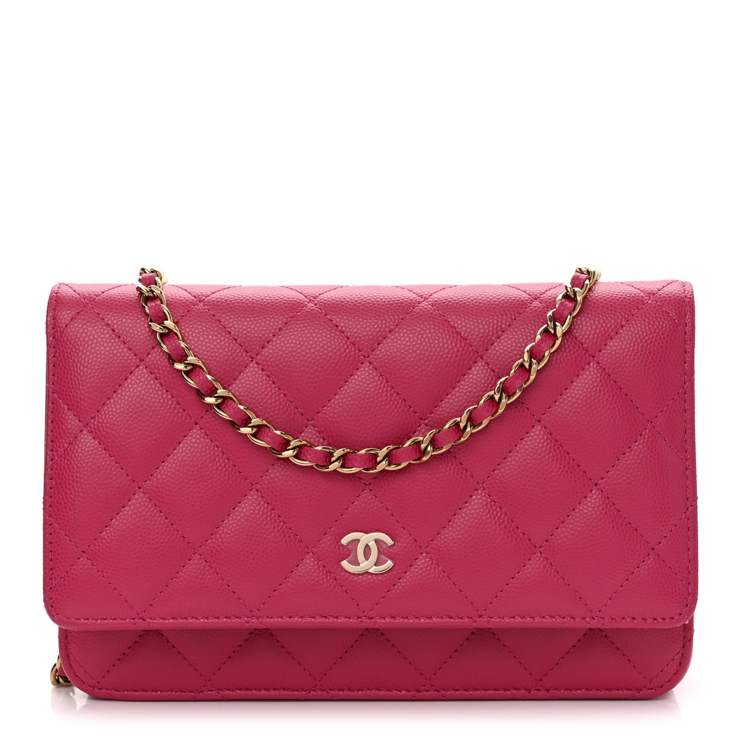 Caviar Quilted Wallet On Chain WOC Fuchsia