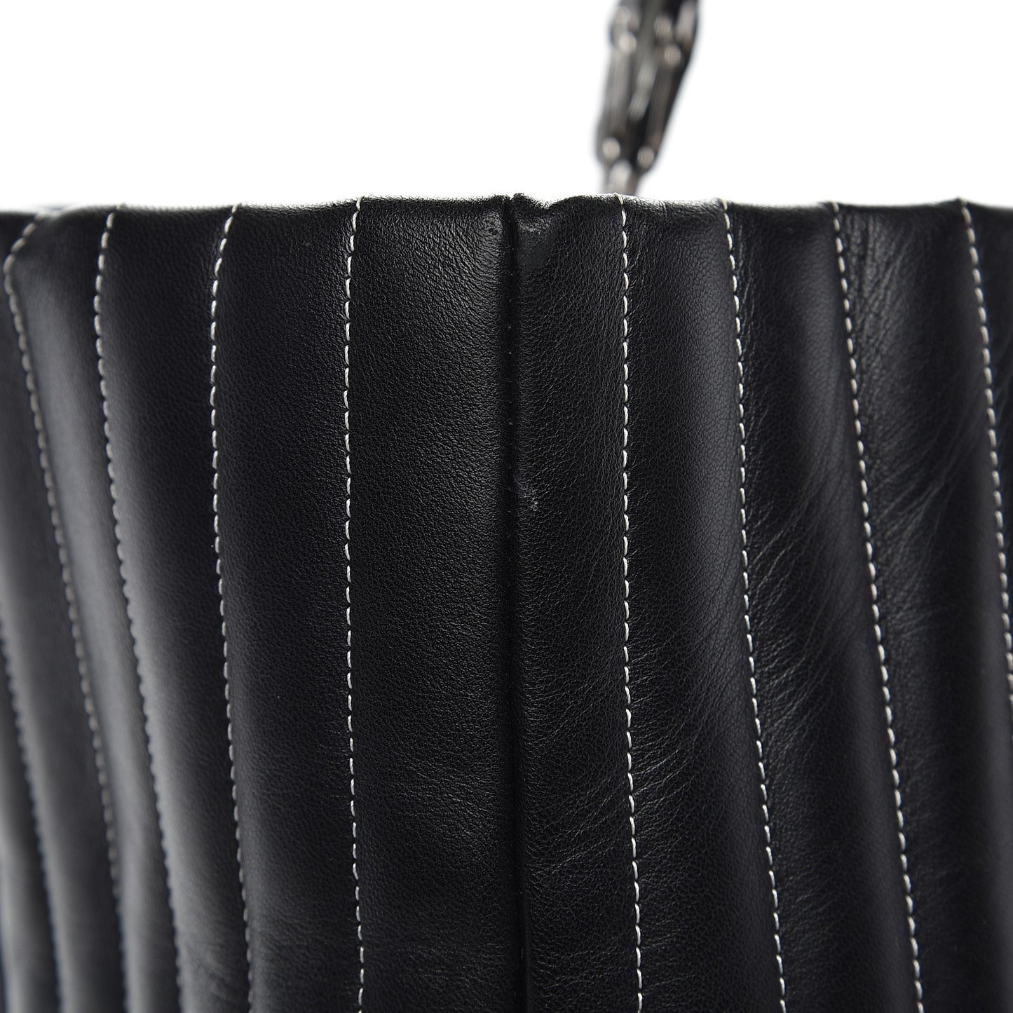 Lambskin Vertical Quilted Large Mademoiselle Tote Black