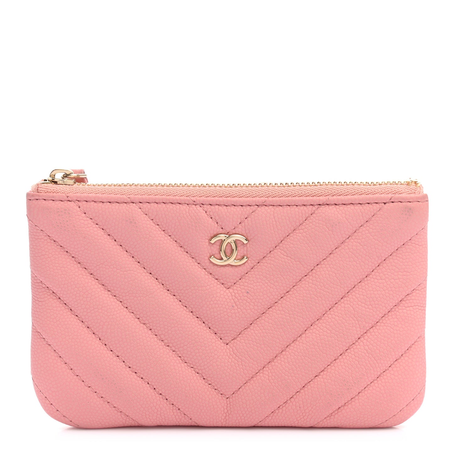 Flat Caviar Chevron Quilted Small Cosmetic Case Pink