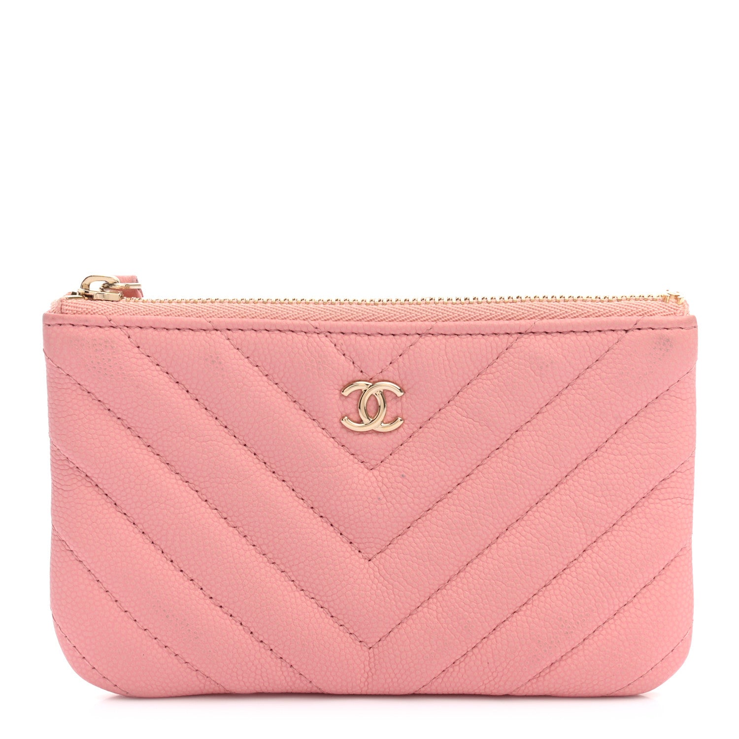 Chanel Flat Caviar Chevron Quilted Small Cosmetic Case Pink 1 of 10