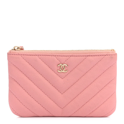 Chanel Flat Caviar Chevron Quilted Small Cosmetic Case Pink 1 of 10
