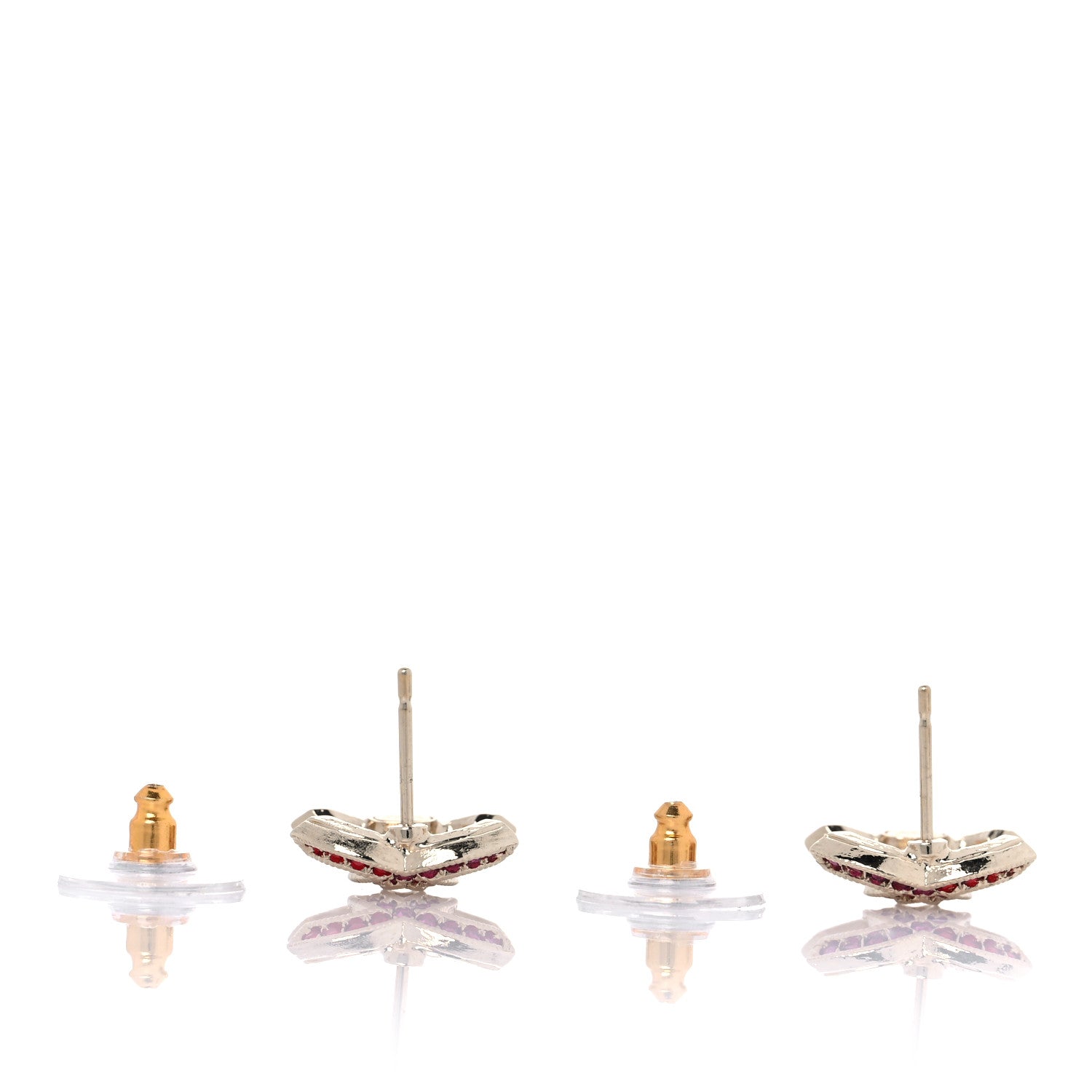 Chanel Crystal CC Earrings Gold Pink 3 of 5