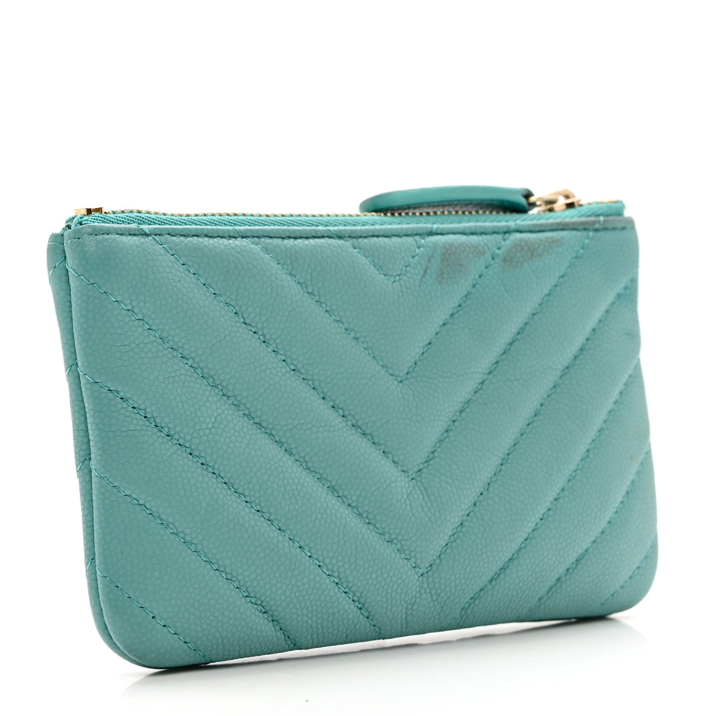 Caviar Chevron Quilted Small Cosmetic Case Light Blue