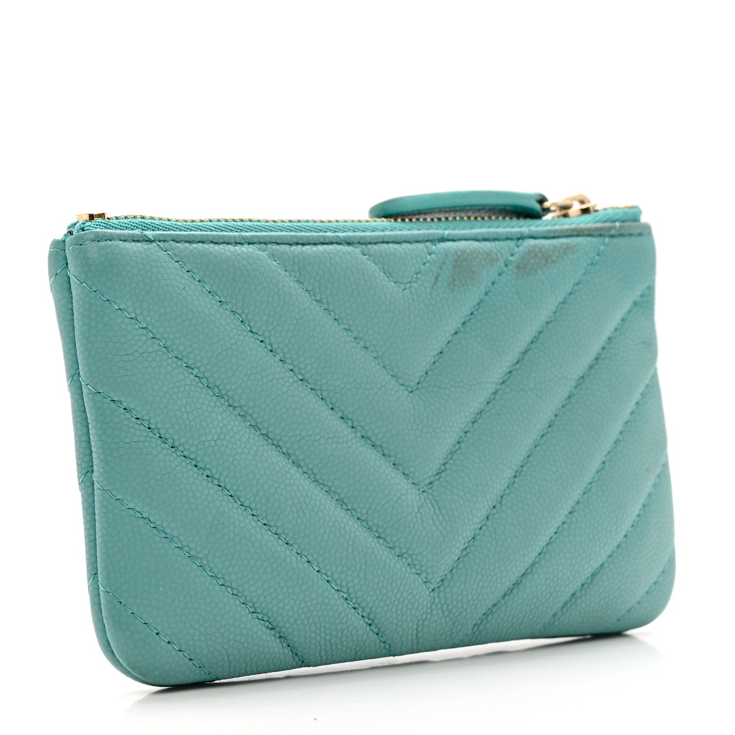 Chanel Caviar Chevron Quilted Small Cosmetic Case Light Blue 3 of 8