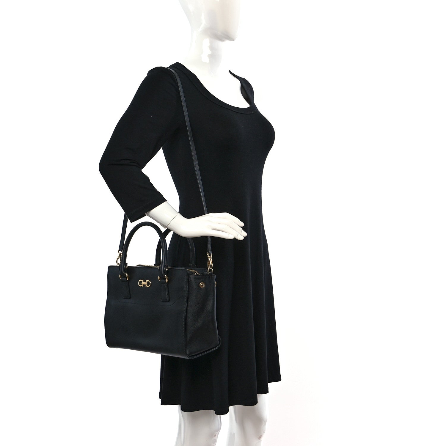 Salvatore Ferragamo Saffiano Small Beky Tote Black 2 of 13