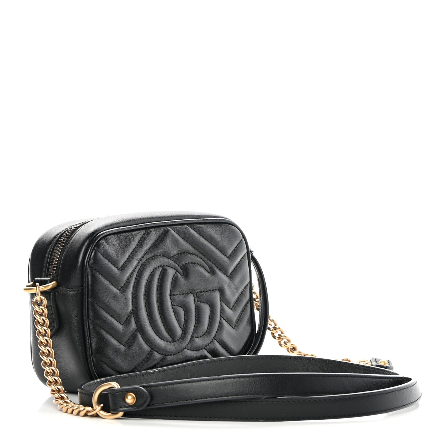 Calfskin Matelasse Mini GG Marmont Chain Shoulder Bag Black