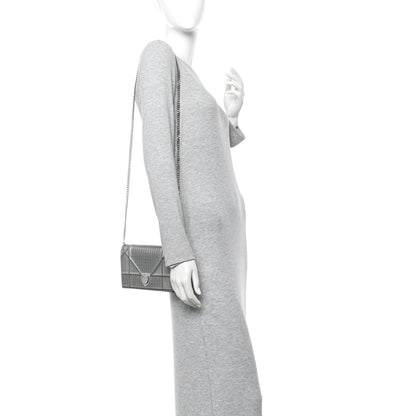 Christian Dior Metallic Patent Micro-Cannage Diorama Wallet on Chain Pouch Silver 2 of 9