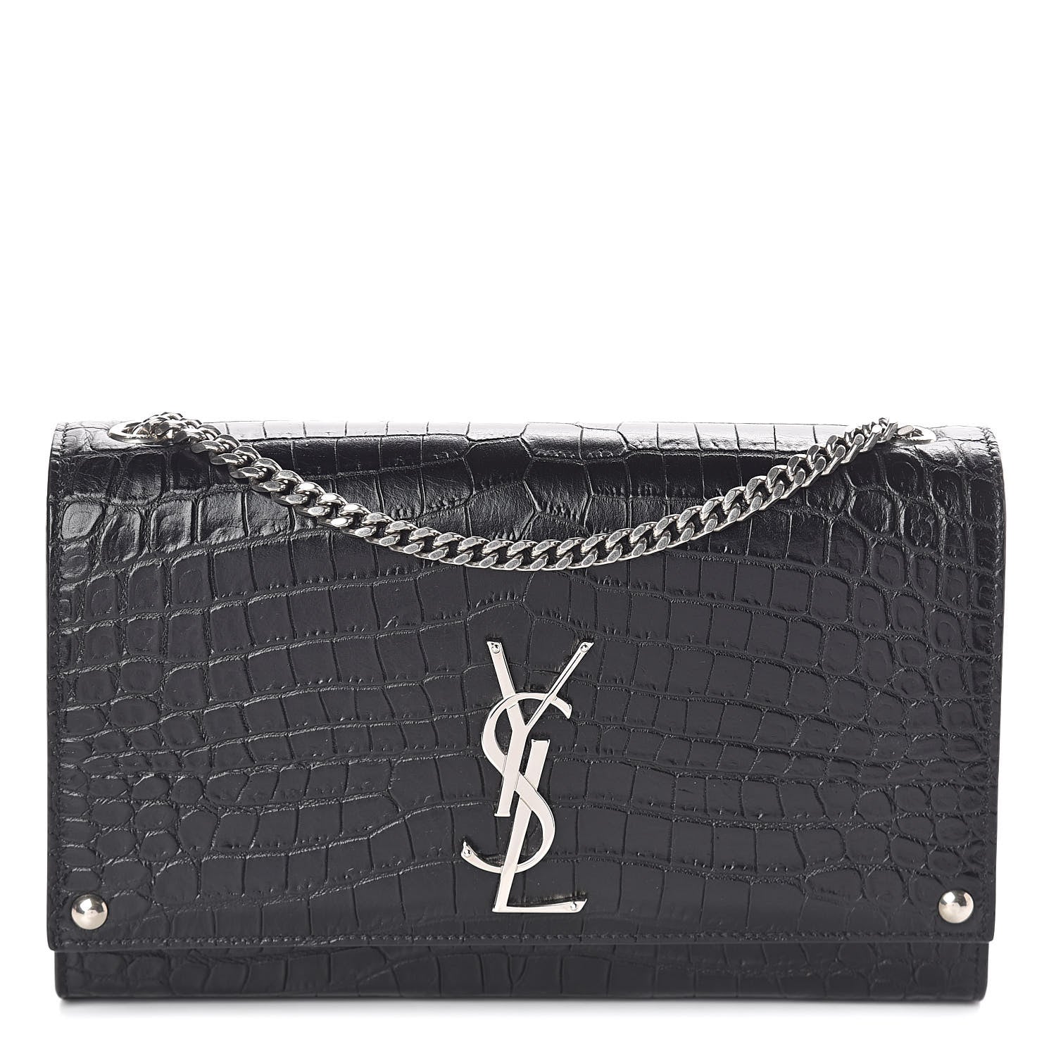 Saint Laurent Calfskin Crocodile Embossed Medium Classic Monogram Kate Satchel Black 1 of 9