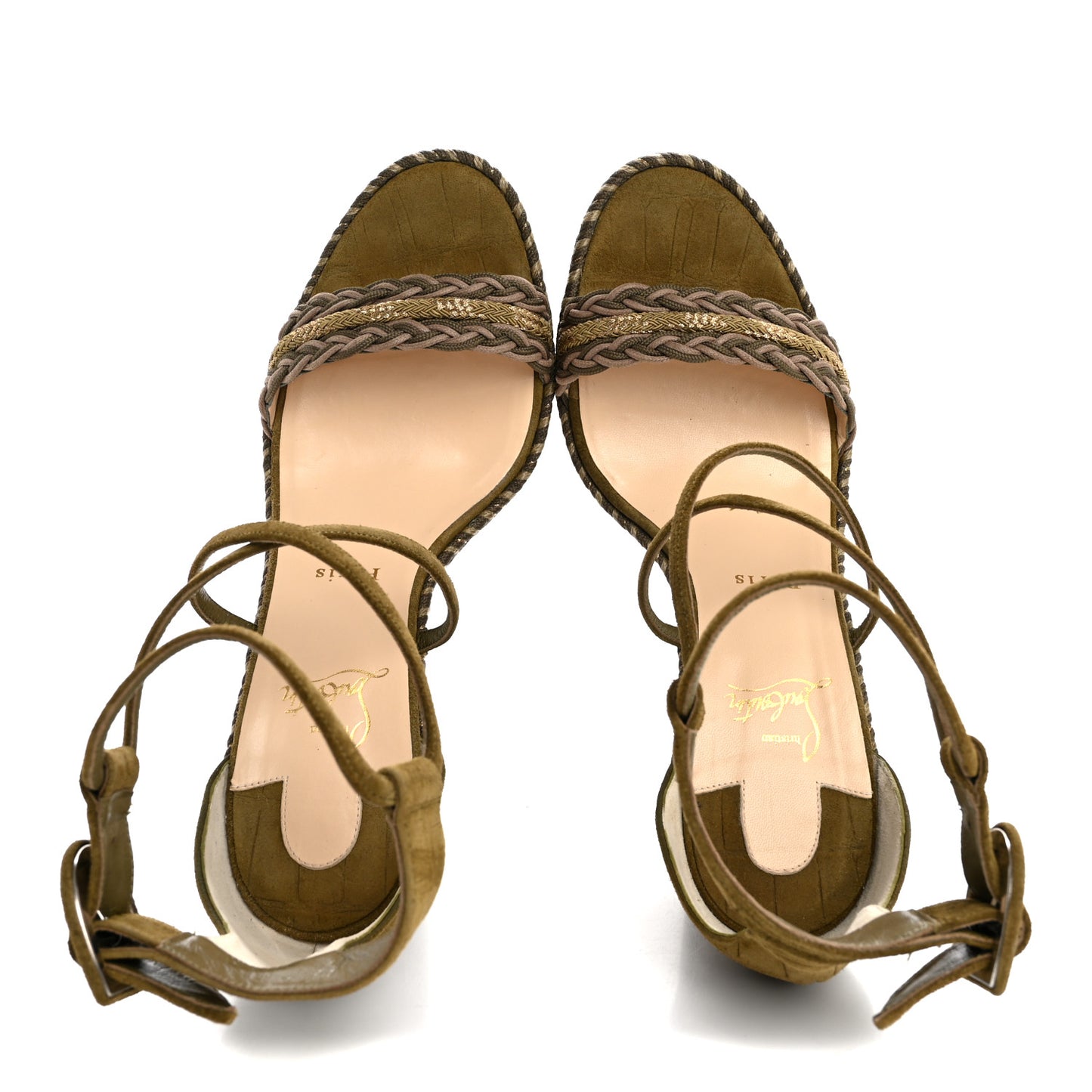 Tresse Veau Velours Bodrum 110 Wedge Sandals 41 Green Tea