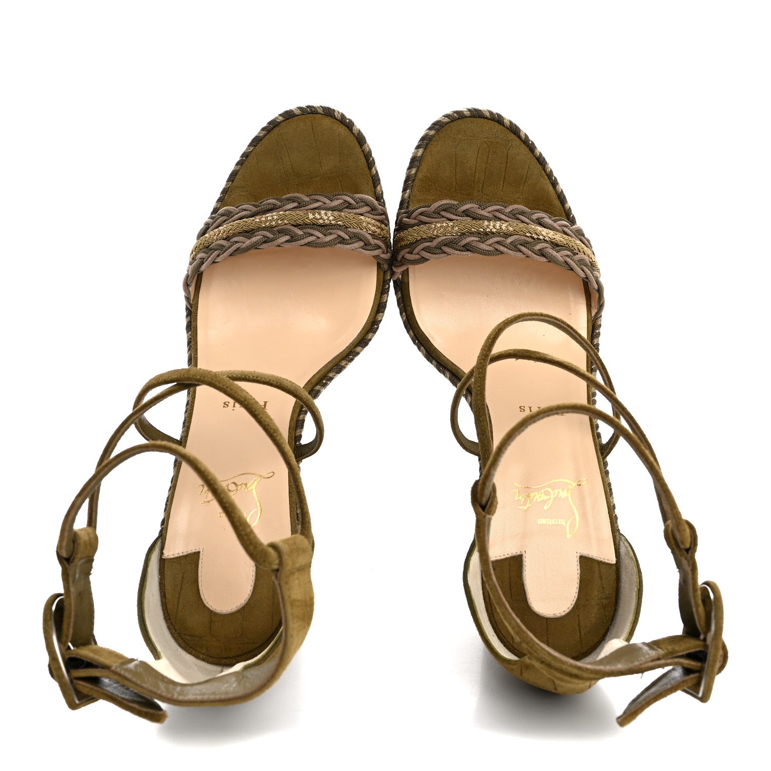 Christian Louboutin Tresse Veau Velours Bodrum 110 Wedge Sandals 41 Green Tea 2 of 12