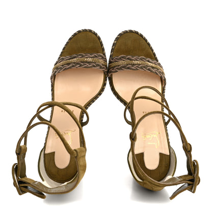 Christian Louboutin Tresse Veau Velours Bodrum 110 Wedge Sandals 41 Green Tea 2 of 12