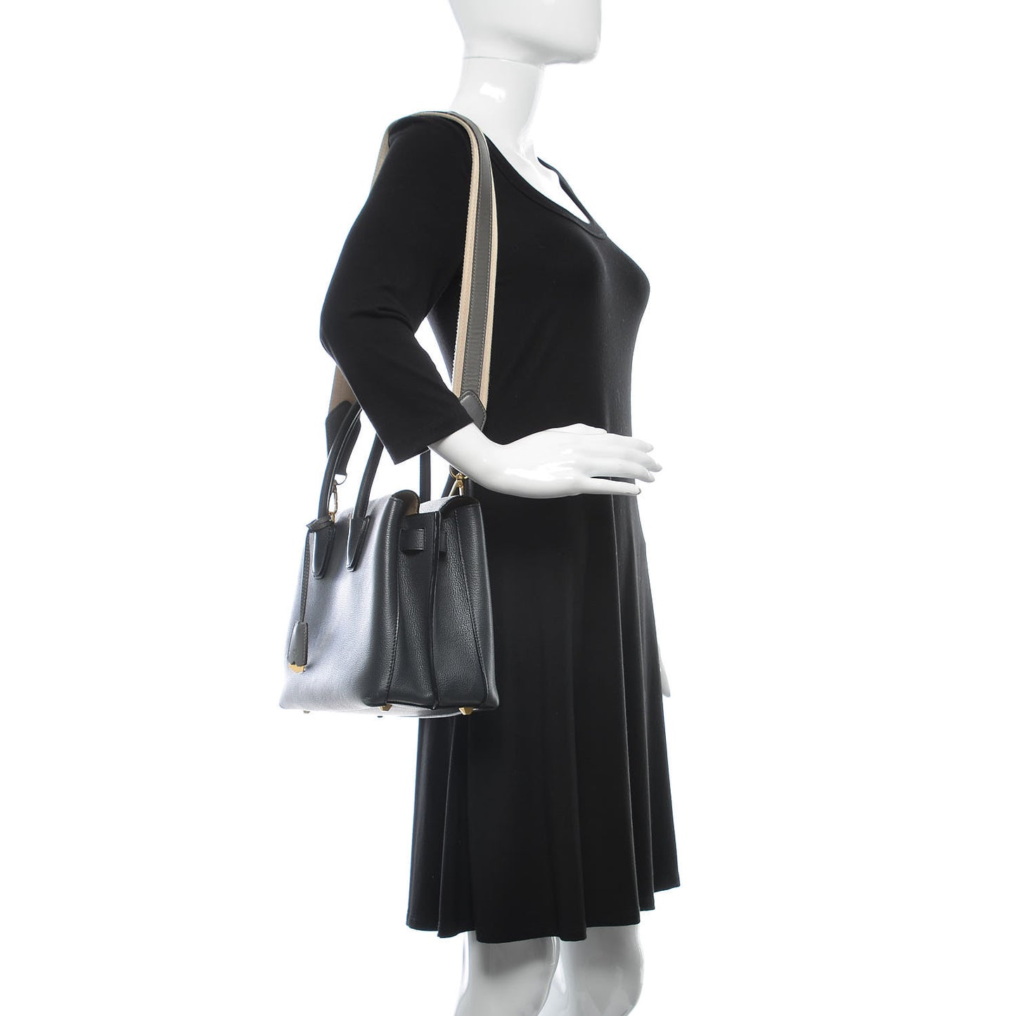 Grained Calfskin Medium Milla Tote Phantom Grey