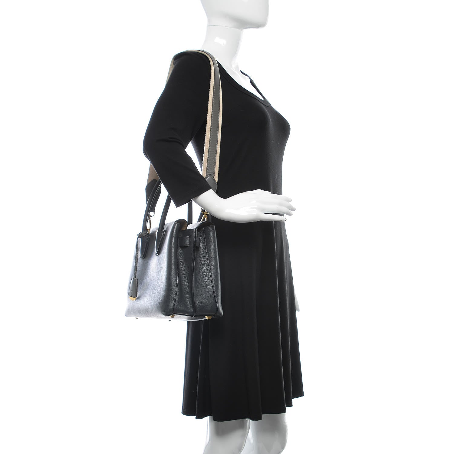MCM Grained Calfskin Medium Milla Tote Phantom Grey 2 of 19
