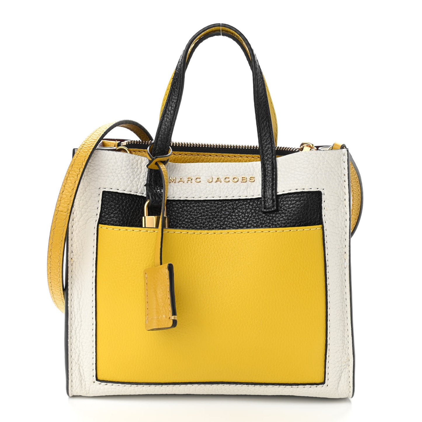 Grained Calfskin Colorblock Mini Grind Tote Yellow White Black