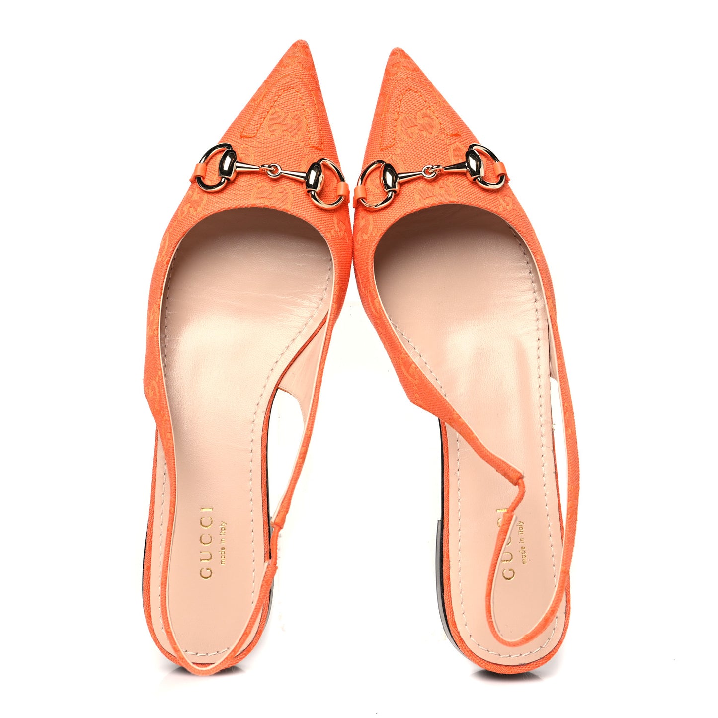 New Canvas GG Monogram Nappa Charlotte Horsebit Womens Slingback Ballet Flat 37.5 Orange