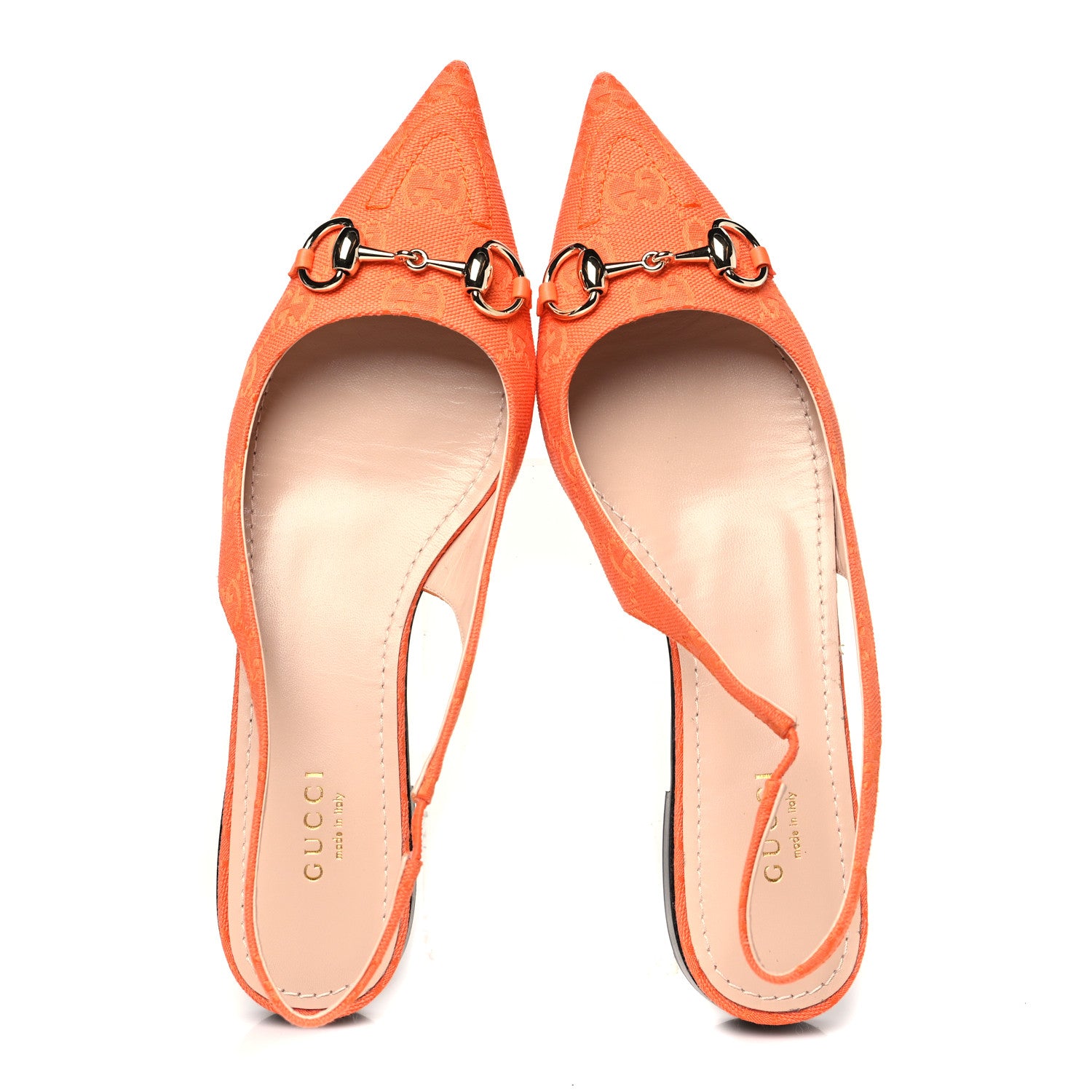 Gucci New Canvas GG Monogram Nappa Charlotte Horsebit Womens Slingback Ballet Flat 37.5 Orange 5 of 10