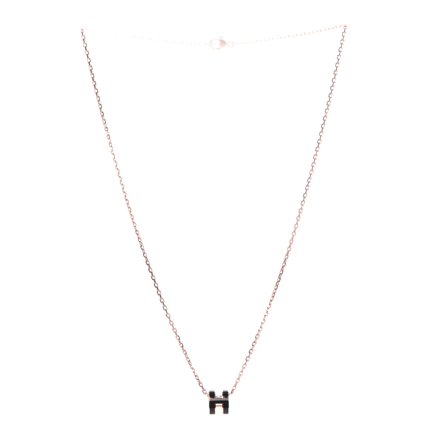 Lacquered Rose Gold Mini Pop H Pendant Necklace Black
