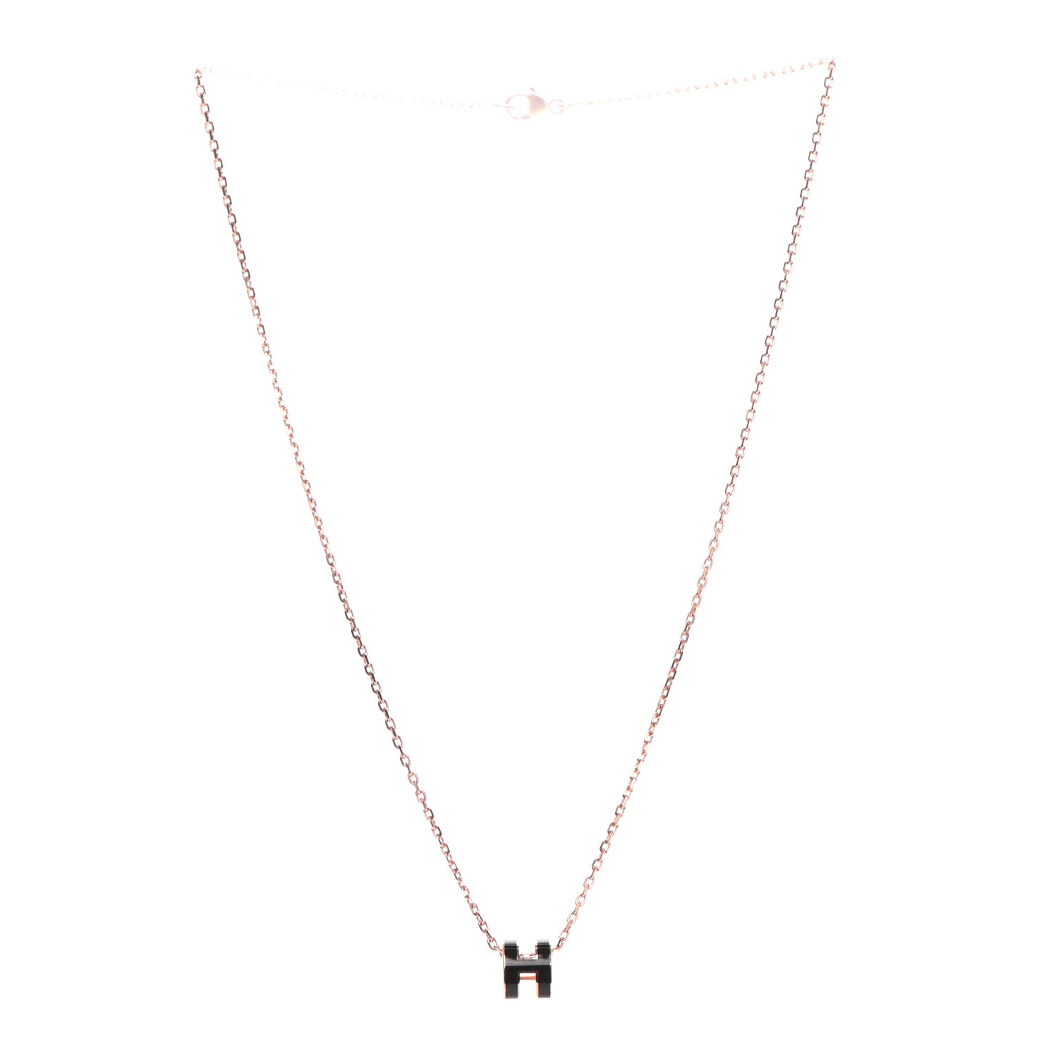 Hermes Lacquered Rose Gold Mini Pop H Pendant Necklace Black 3 of 6