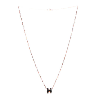 Hermes Lacquered Rose Gold Mini Pop H Pendant Necklace Black 3 of 6