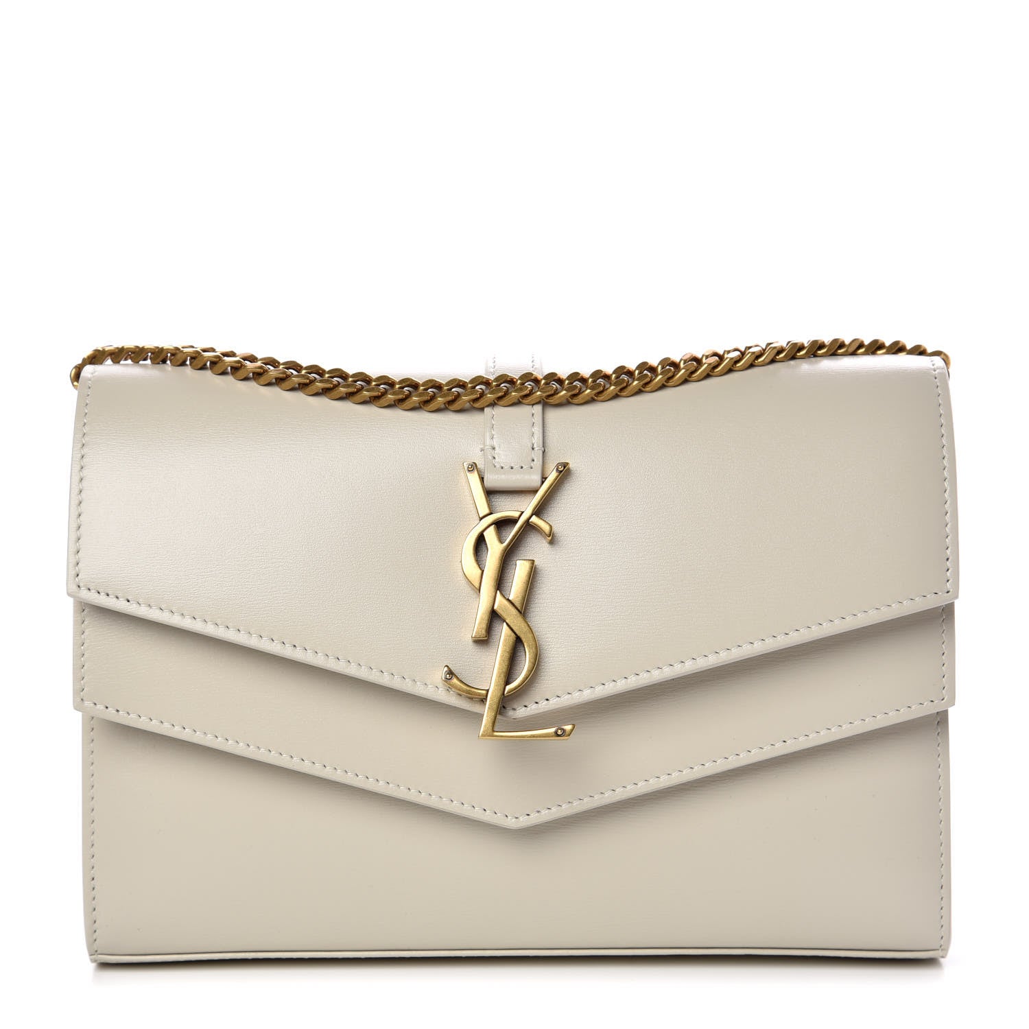 Saint Laurent Smooth Calfskin Monogram Sulpice Chain Wallet White 1 of 7