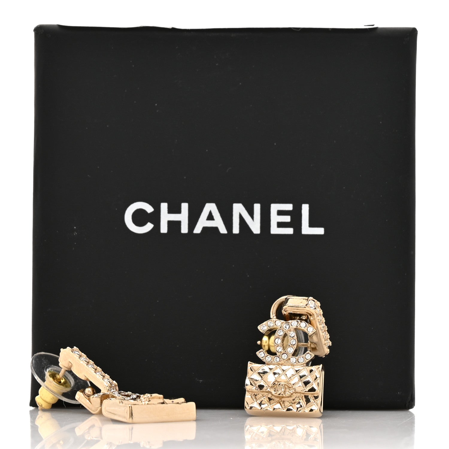 Chanel Crystal CC Quilted Flap Bag Drop Earrings Gold 5 of 5
