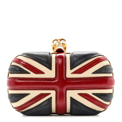 Alexander McQueen Patent Calfskin Britannia Skull Box Clutch Red Blue 1 of 11