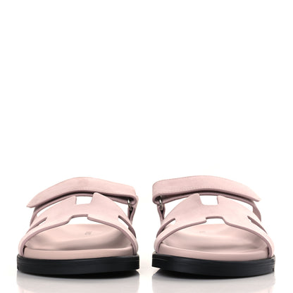 Hermes Suede Goatskin Womens Chypre Sandals 37 Rose Porcelaine 2 of 9