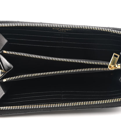 Saint Laurent Grain De Poudre Matelasse Chevron Monogram Zip Around Wallet Black 5 of 8