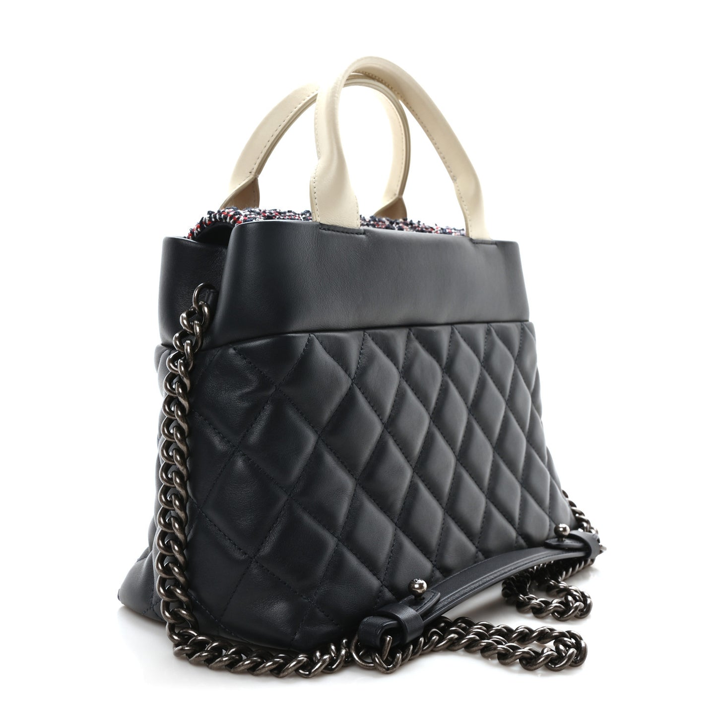 Calfskin Tweed Quilted Small Tote Navy Multicolor