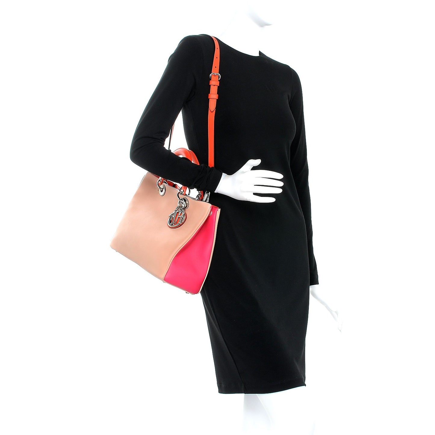 Smooth Calfskin Medium Tri-Color Diorissimo Tote Pink Fuchsia Orange