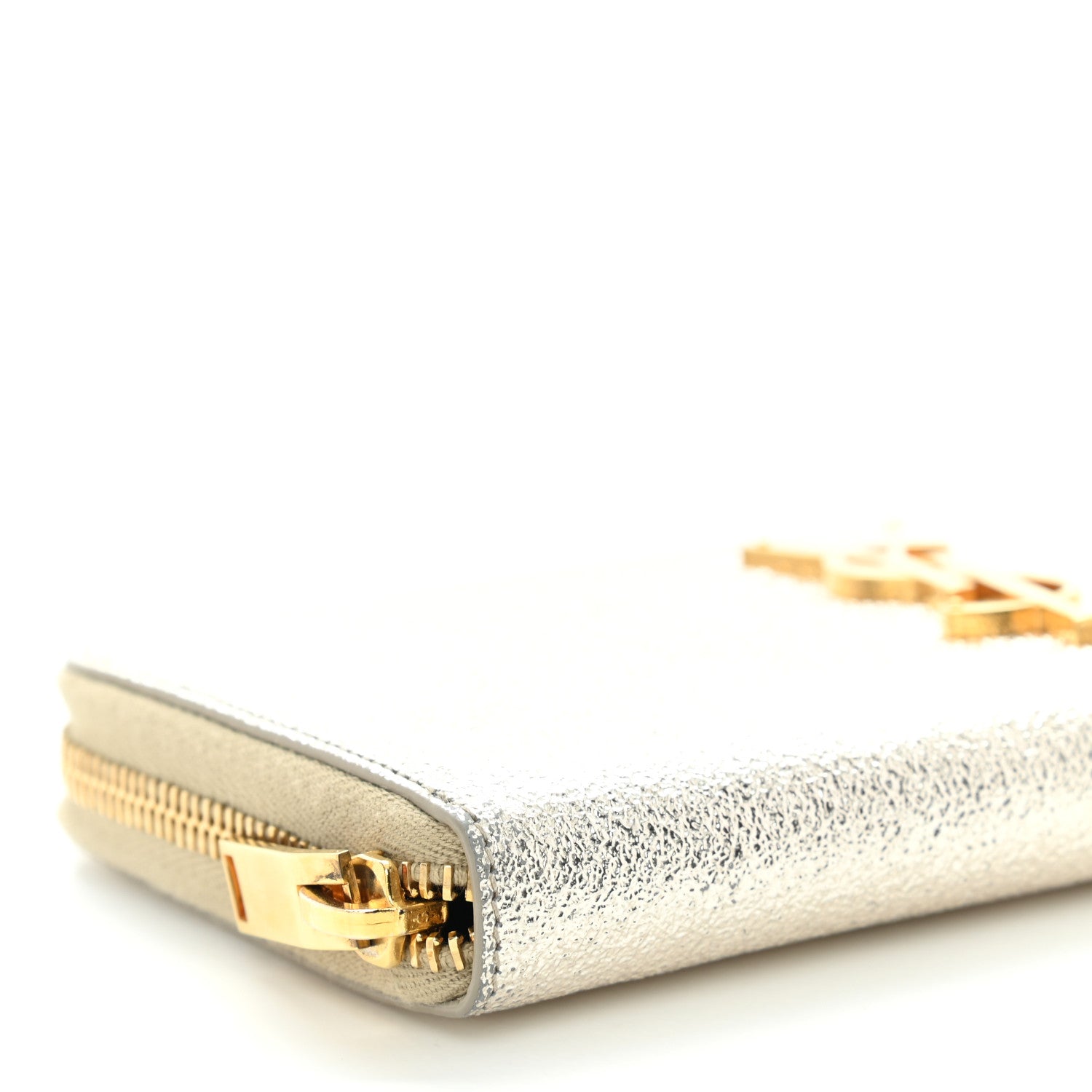 Saint Laurent Calfskin Metallic Monogram Continental Zip Around Wallet Silver 7 of 8