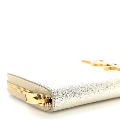 Saint Laurent Calfskin Metallic Monogram Continental Zip Around Wallet Silver 7 of 8