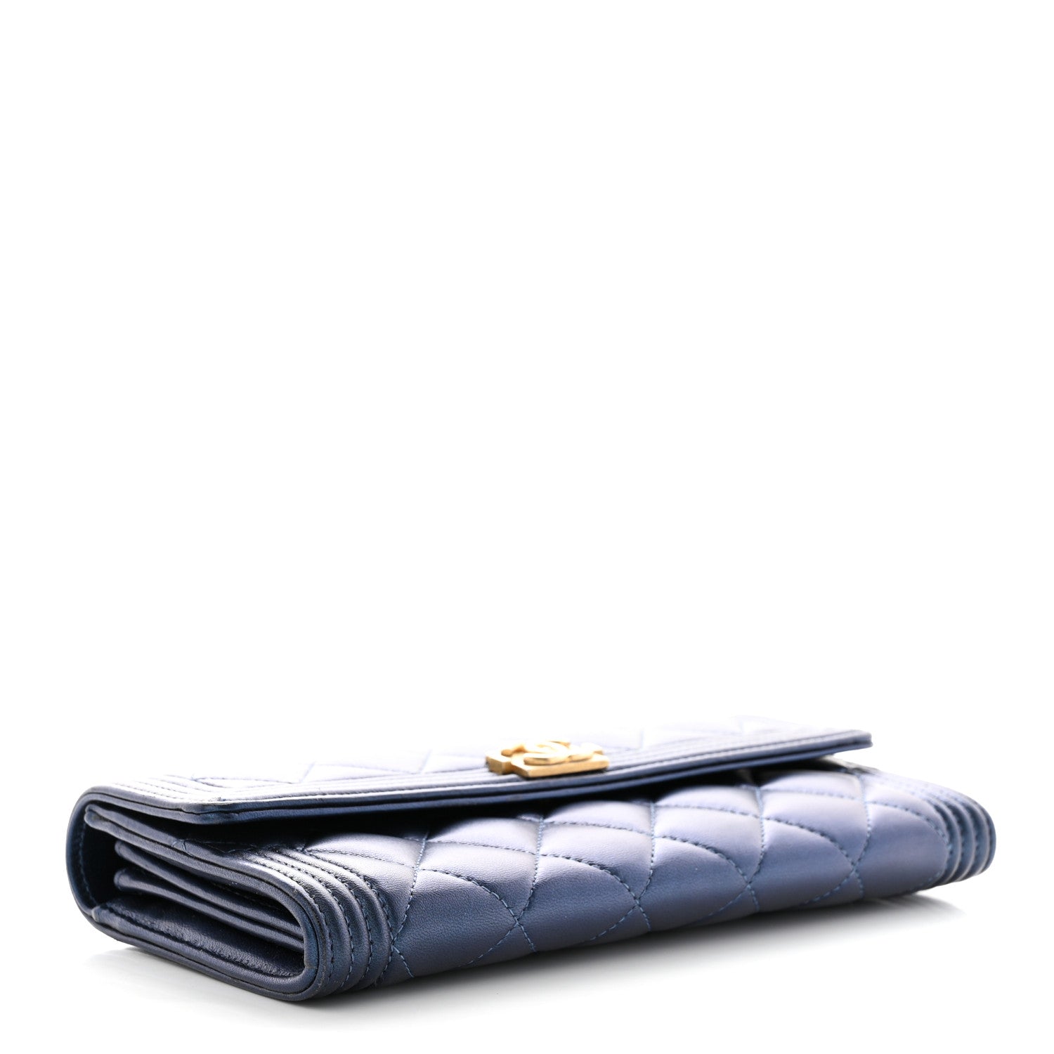 Chanel Metallic Lambskin Quilted Large Boy Gusset Flap Wallet Blue 4 of 11