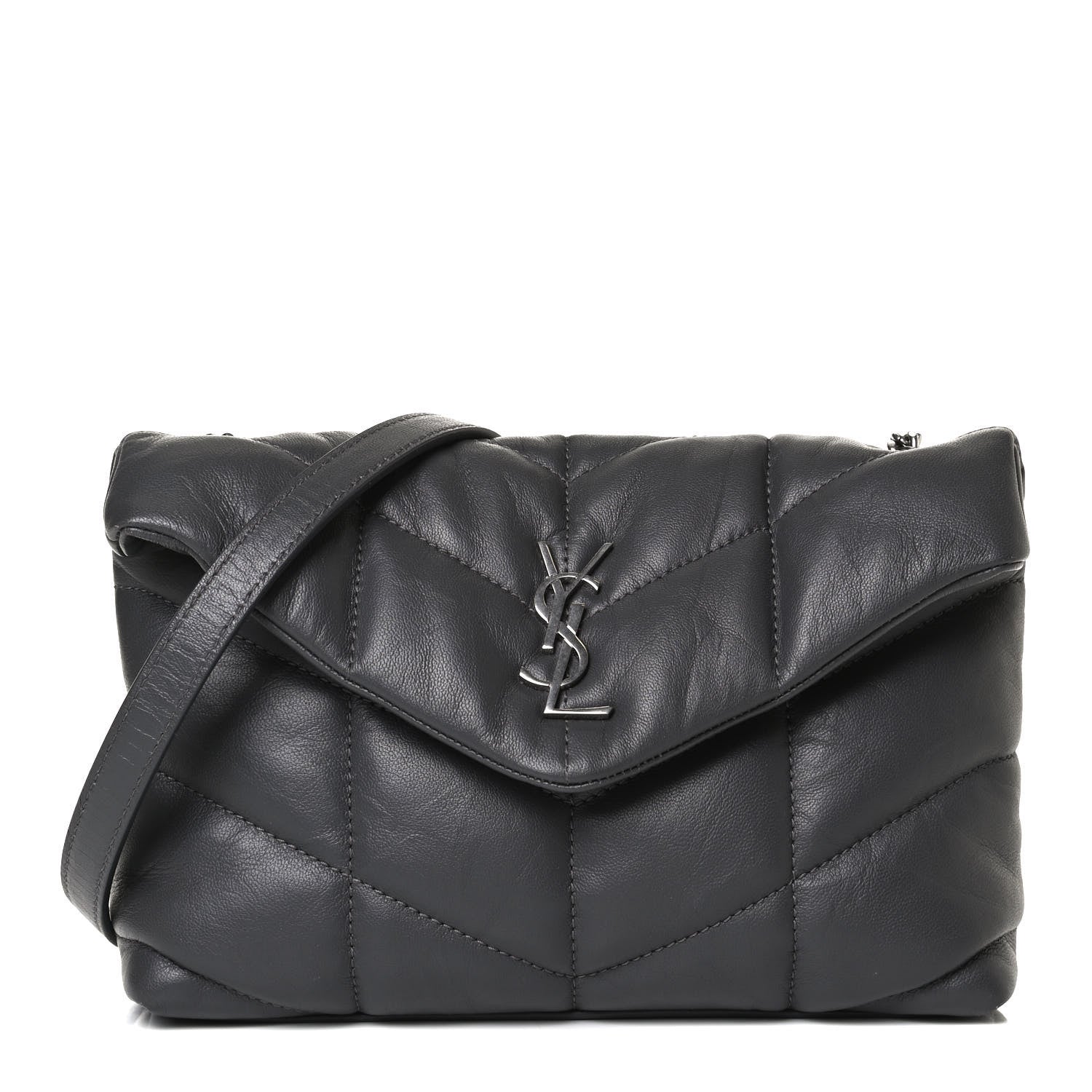 Saint Laurent Lambskin Quilted Toy Loulou Puffer Monogram Chain Satchel Storm 1 of 11